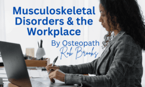 Graphic showing a woman working at a desk